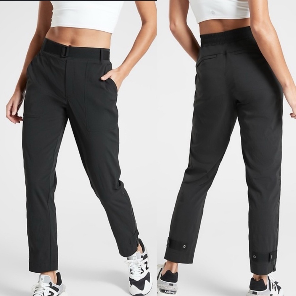 Athleta Trekkie Belted Pants Black Ankle Ripstop